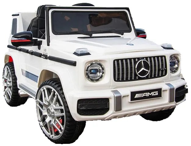 Carro elétrico para crianças 12V Mercedes G63 pneus de borracha, banco de couro Branco