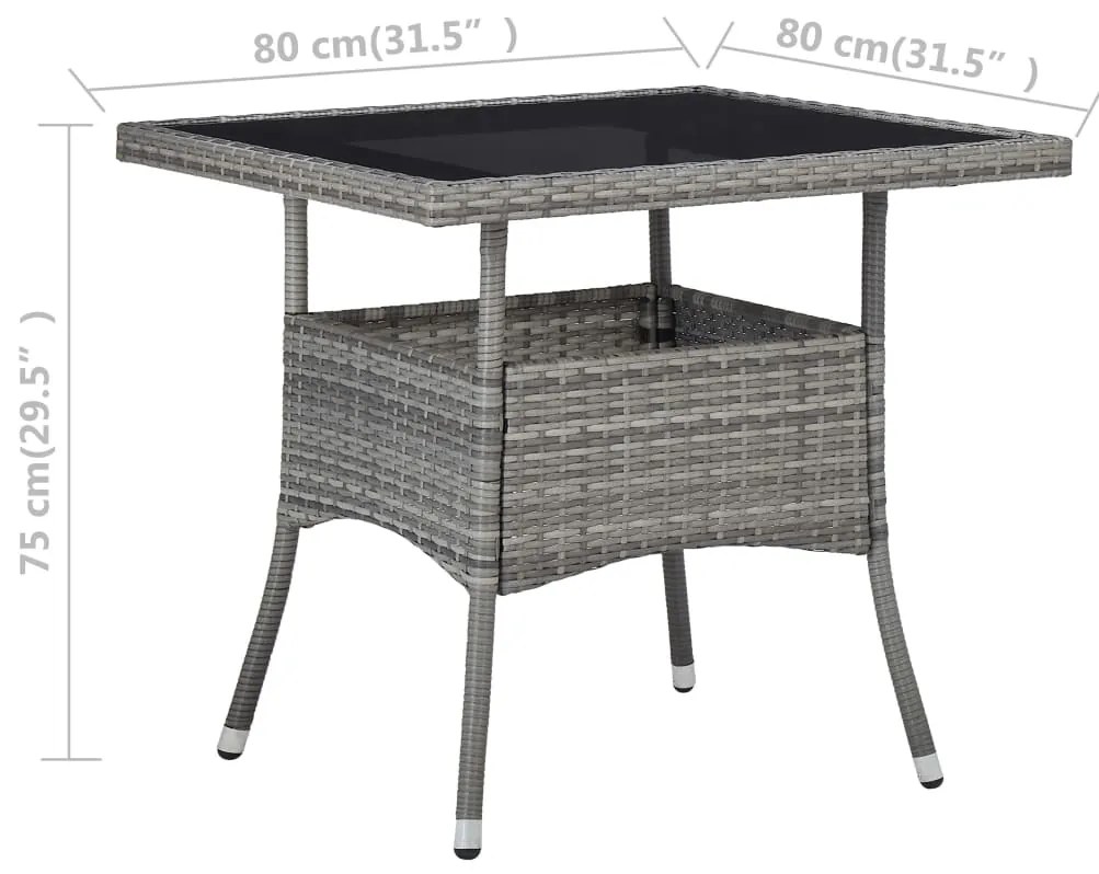 Mesa de jantar para exterior vime PE e vidro cinzento