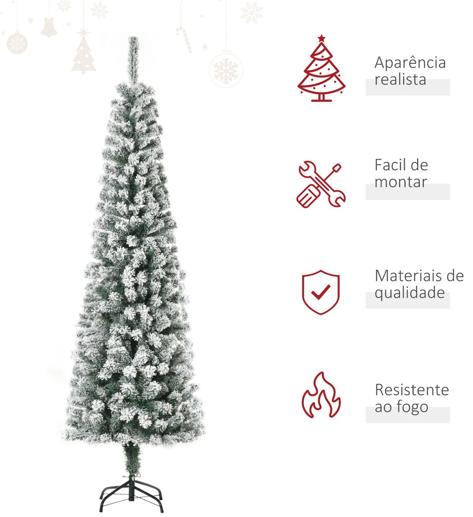 Árvore de Natal 180 cm Árvore de Natal Artificial Nevada com 492 Ramos e Suporte de Metal  Verde e Branco