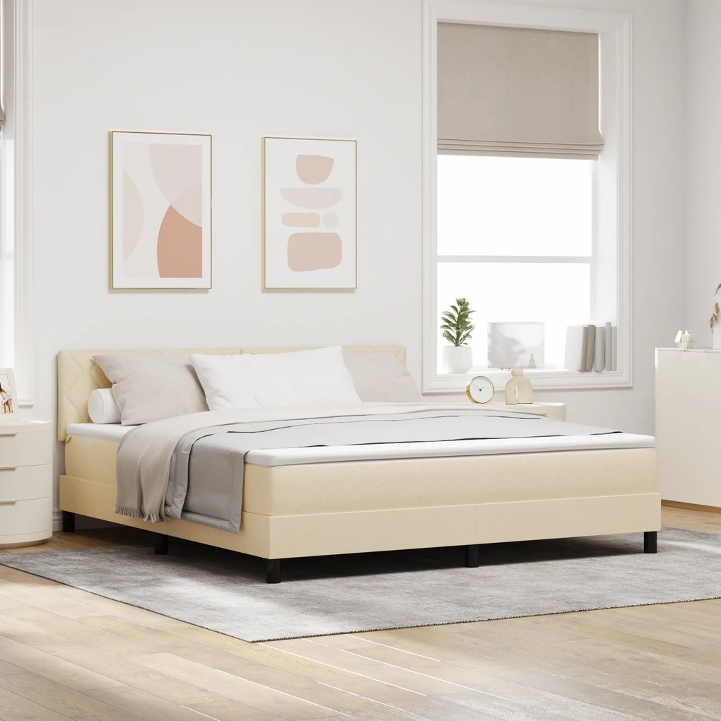 vidaXL Cama Box com Colchão Creme 180x200 cm Tecido