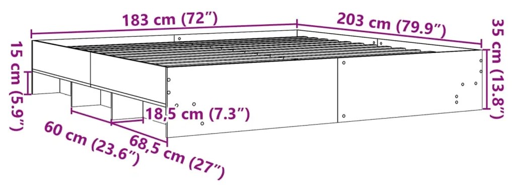 Estrutura de cama 180x200 cm derivados de madeira cinza cimento