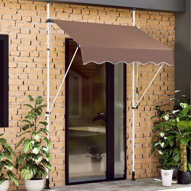 Toldo Telescópico e Retrátil 150 cm Resistente aos Raios UV Impermeável com Manivela Altura Regulável para Janela Varanda Jardim Castanho