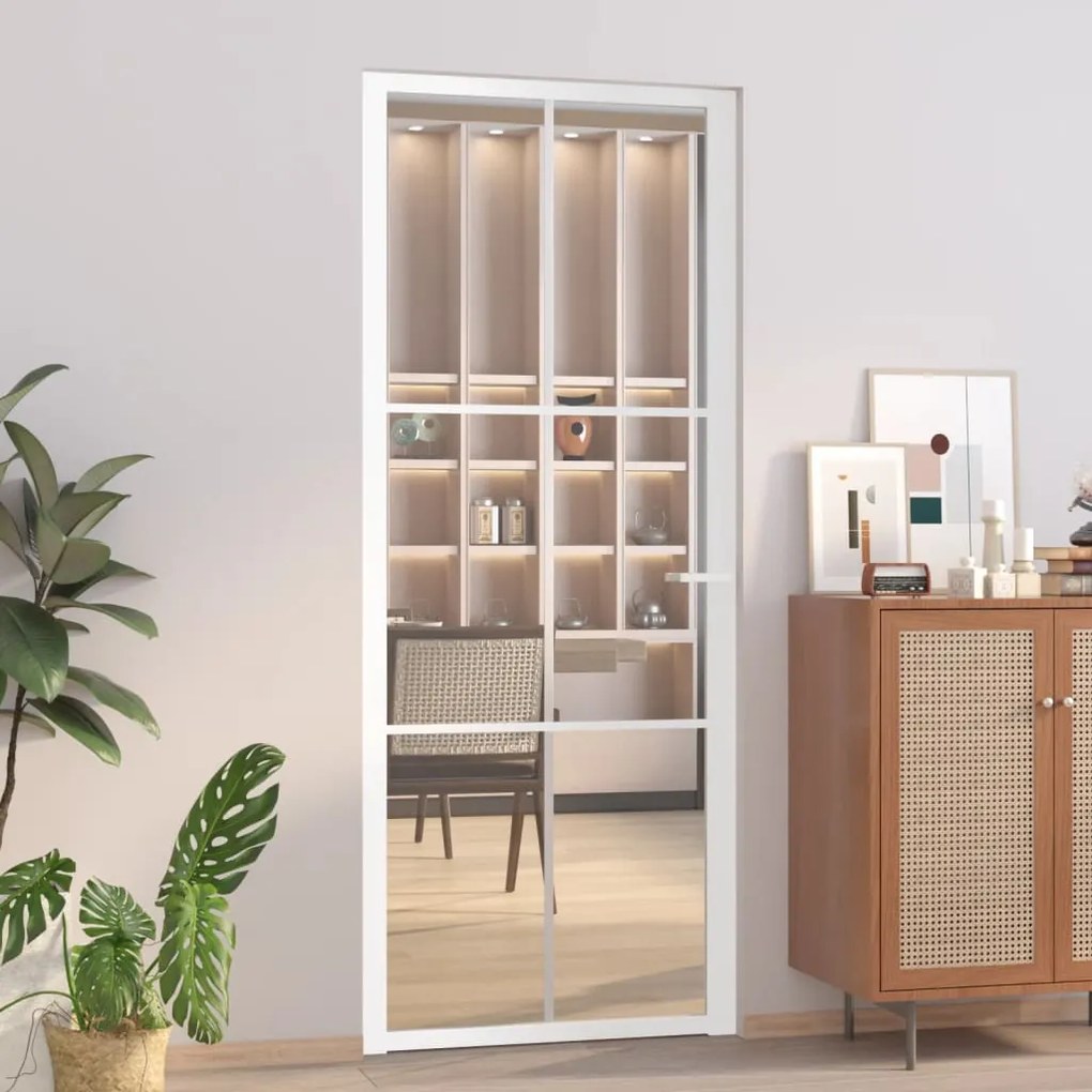350573 vidaXL Porta de interior 83x201,5 cm vidro ESG e alumínio branco
