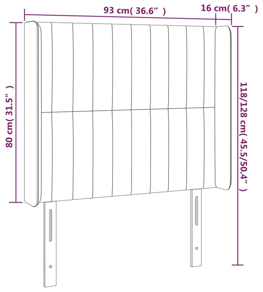 Cabeceira de cama c/ luzes LED veludo 93x16x118/128 cm rosa