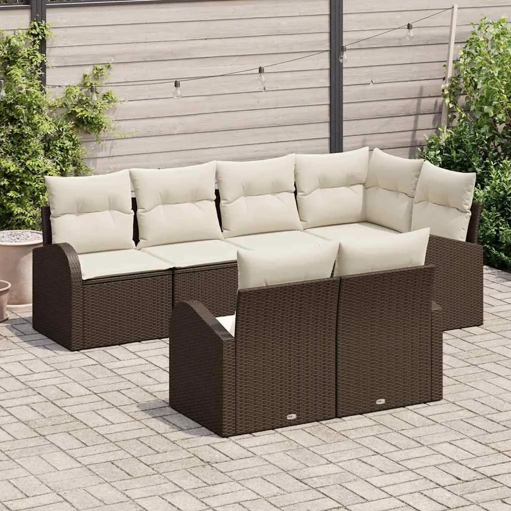 Conjunto de Sofá de Jardim vidaXL 7 Peças com Almofadas Castanho Ratta
