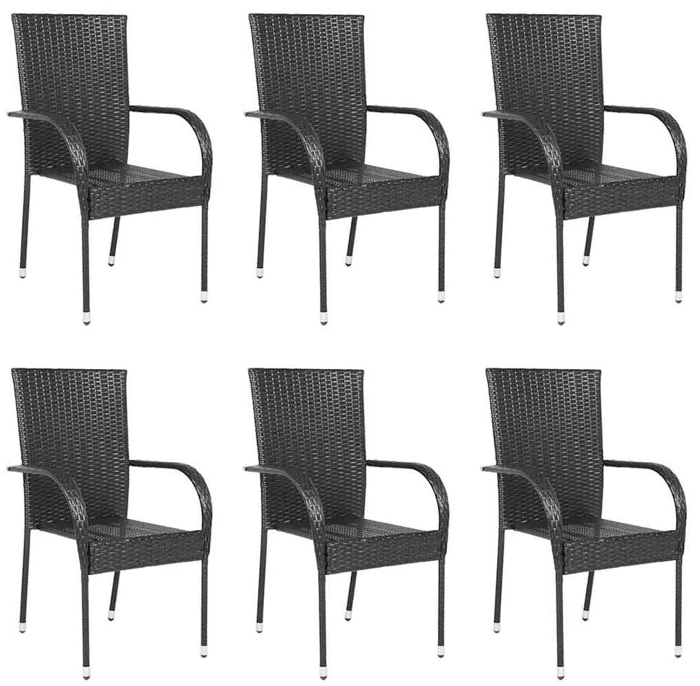 Cadeiras de exterior empilháveis 6 pcs vime PE preto