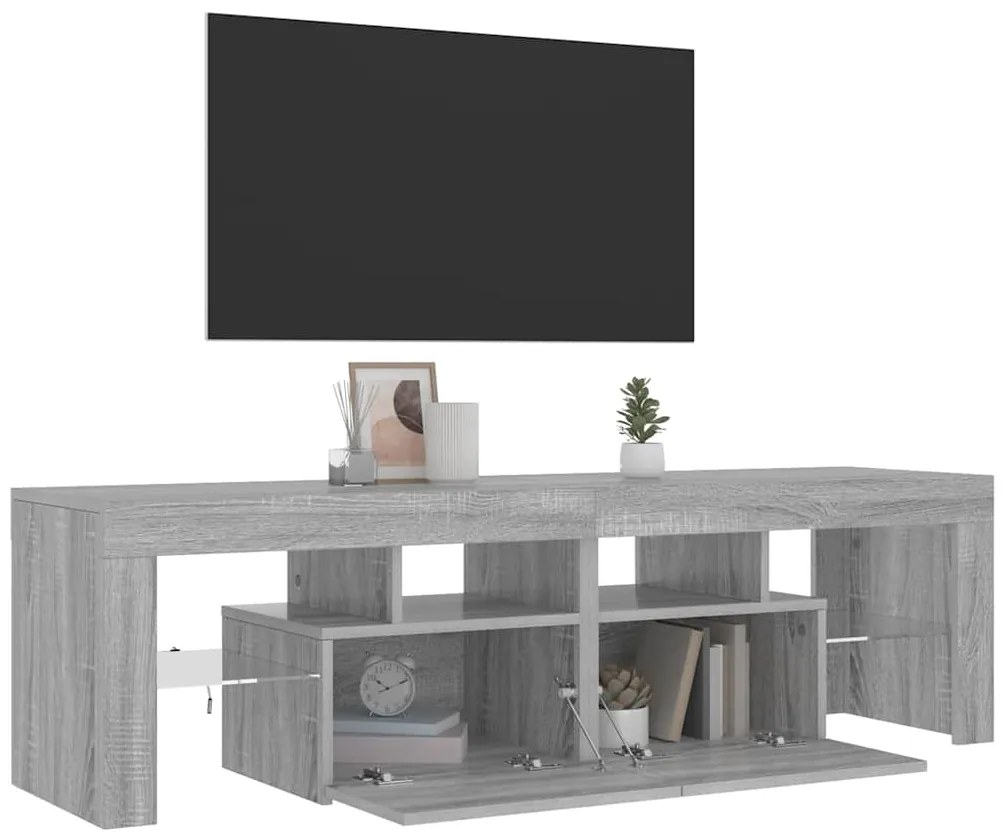 Móvel de TV com luzes LED 140x36,5x40 cm cinzento sonoma