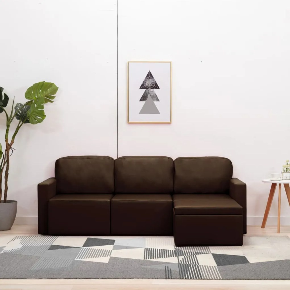 vidaXL Sofá-cama modular de 3 lugares couro artificial castanho