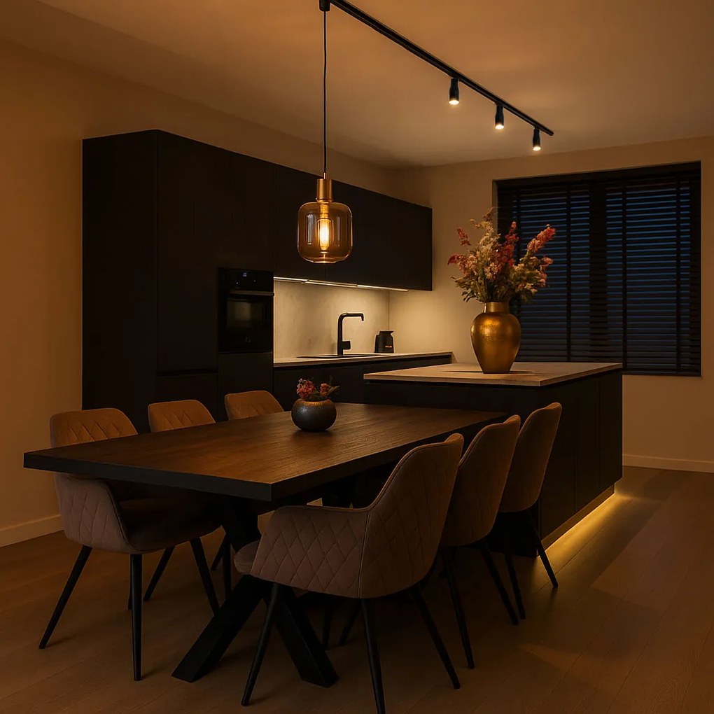 Candeeiro de suspensão design preto e dourado com vidro fumê - Zuzanna