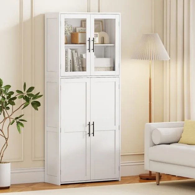 Armário para casa de banho de madeira com portas 70 cm x 30 cm x 168 cm, prateleiras e ganchos para esfregonas branco