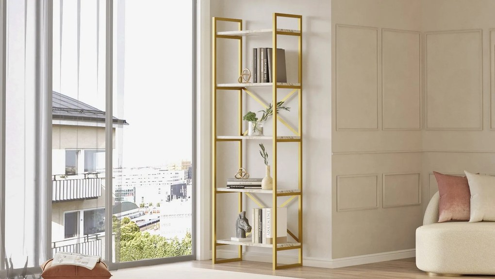 Estante VG3 – Mármore e Dourado – 58x175x30 cm