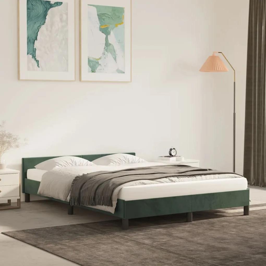 Estrutura de cama c/ cabeceira 140x200 cm veludo verde-escuro