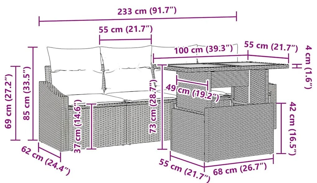 Conjunto de Jantar de Jardim de 5 Peças com Almofadas Preto Rattan Pol