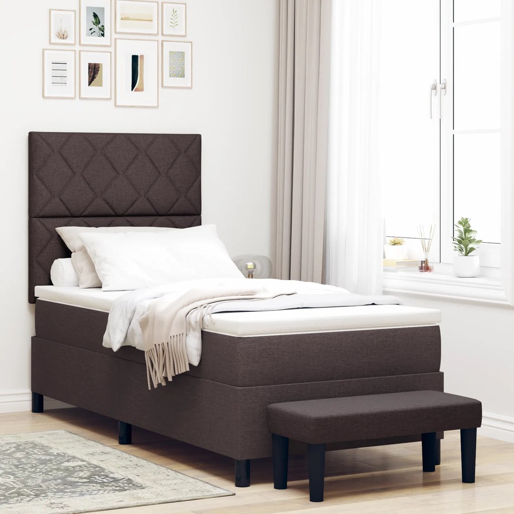 Cama Box com Colchão e Banco Castanho Escuro 90x200 cm