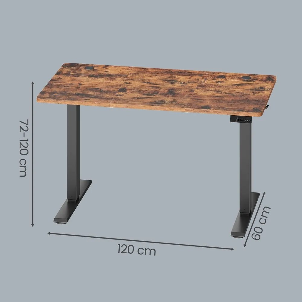 Secretária elétrica, função de memória com 4 alturas, 120 x 60 x (72-120) cm castanha