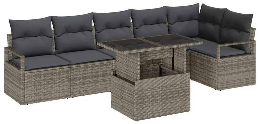 Conjunto de Sofás de Jardim vidaXL de 7 Peças com Almofadas Cinza Ratt