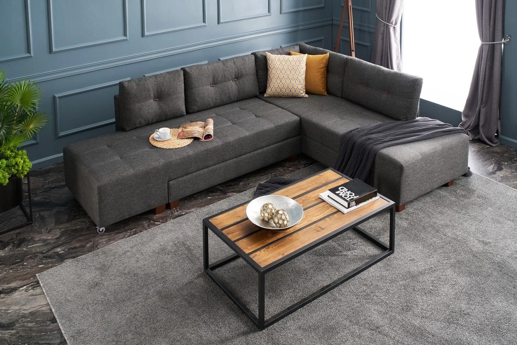 Sofá-cama de canto Manama – Antracite – 280 cm x 85 cm x 206 cm