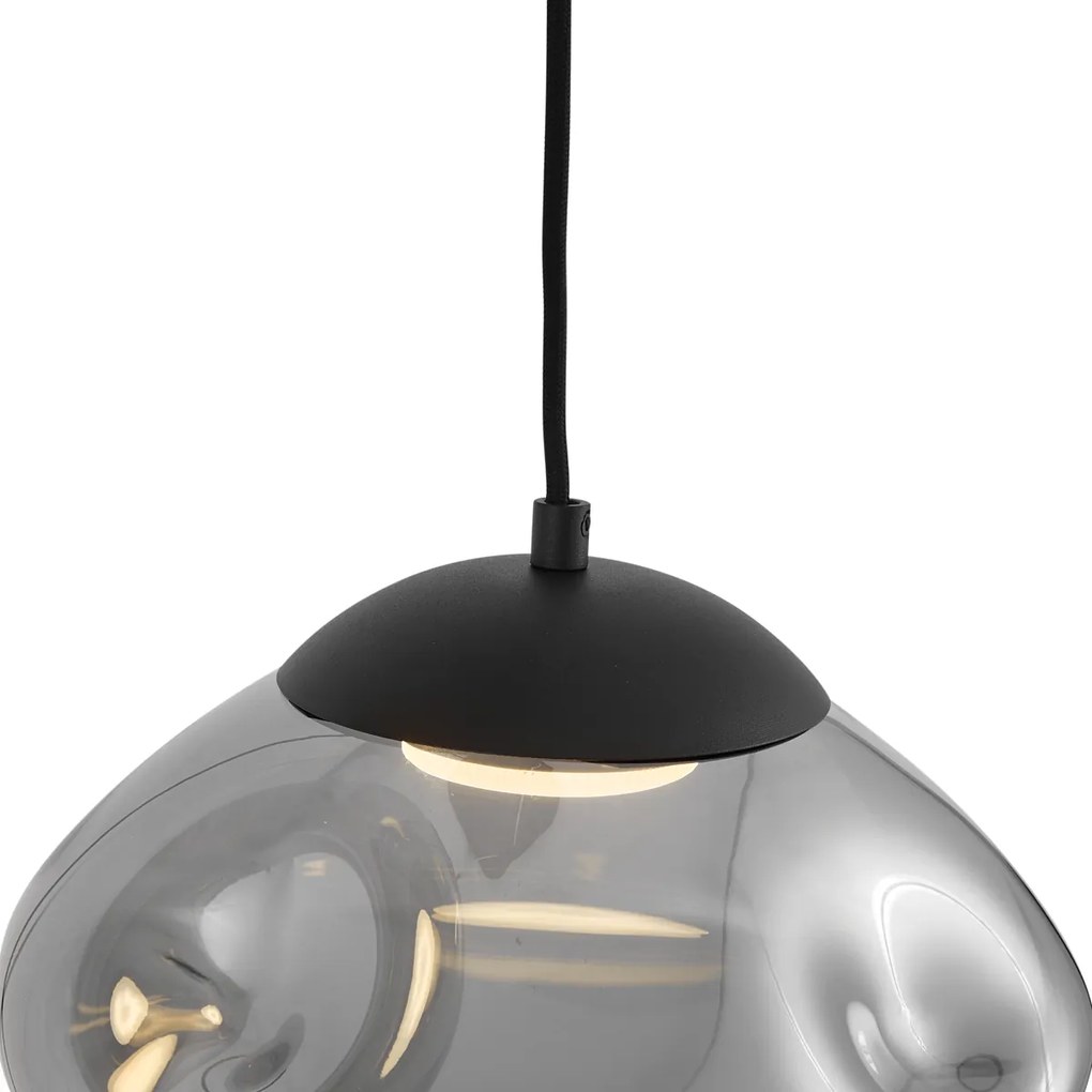 Candeeiro suspenso de design preto com vidro fumado 5-luzes - Gus Design