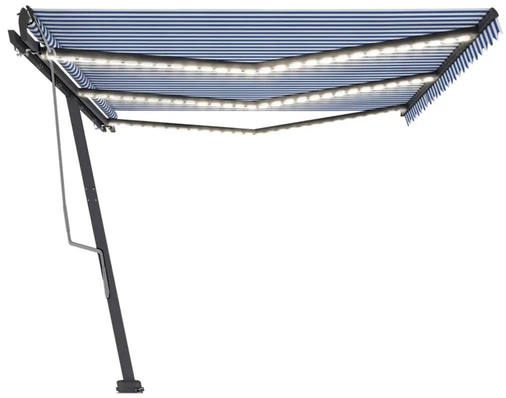 Toldo retrátil manual com LED 600x300 cm azul e branco