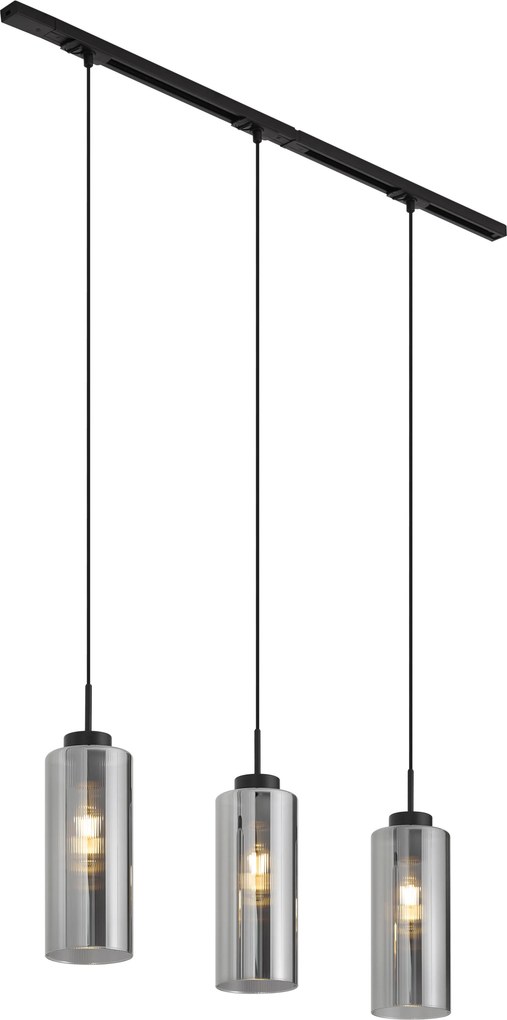 Sistema de Calhas Moderno Preto com 3 Candeeiros Pendentes de Vidro Fumado Monofásico - Iconic Laura