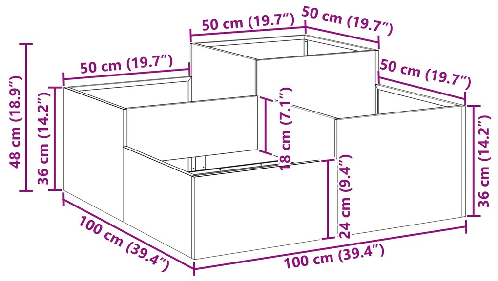 Plantadeira para Jardim vidaXL 100x100x48 cm Verde-azeitona Aço