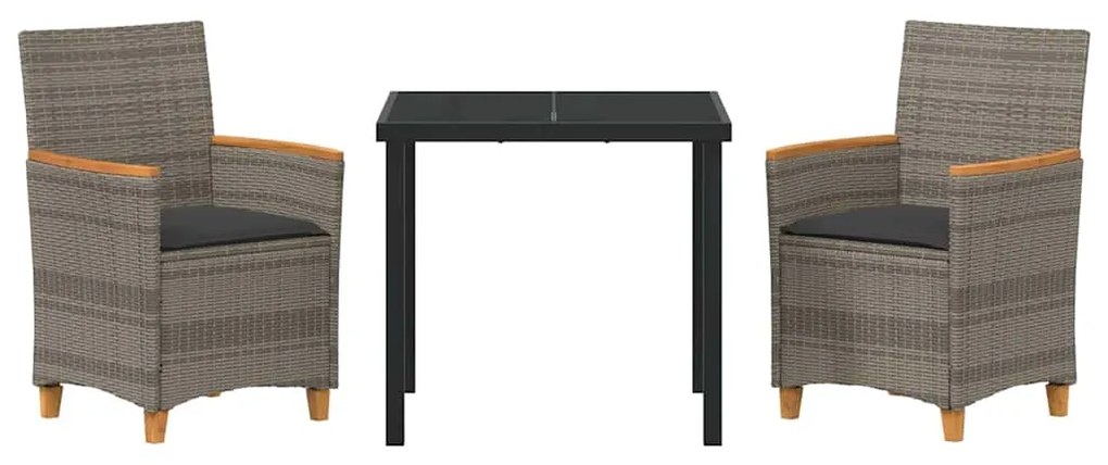 Conjunto de jantar de jardim com 3 peças e almofadas , cinza, em polir