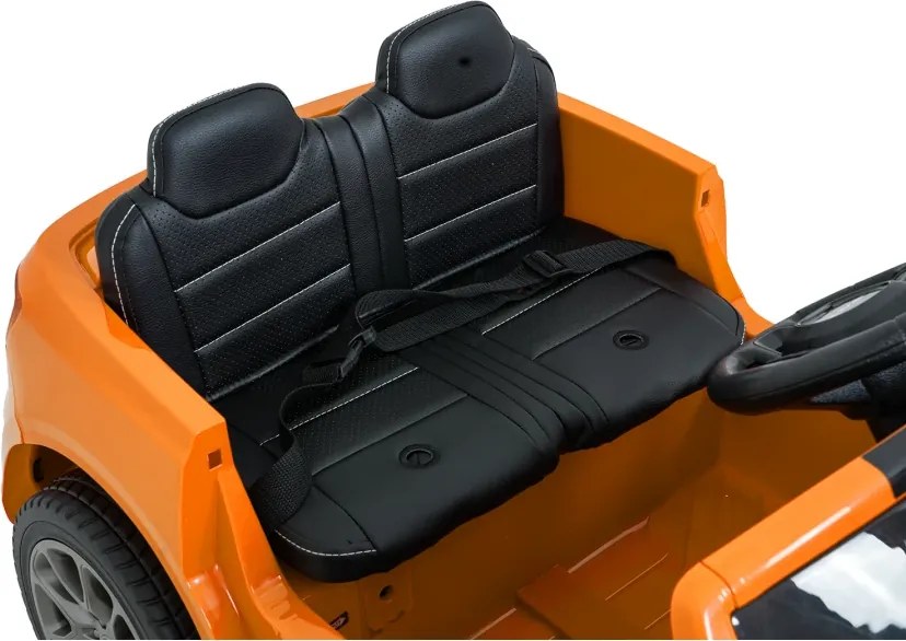 Carro elétrico para Crianças 2 a 5 anos, 12V Dodge Durango Rodas de espuma EVA, assento Couro ecológico e Comando Laranja