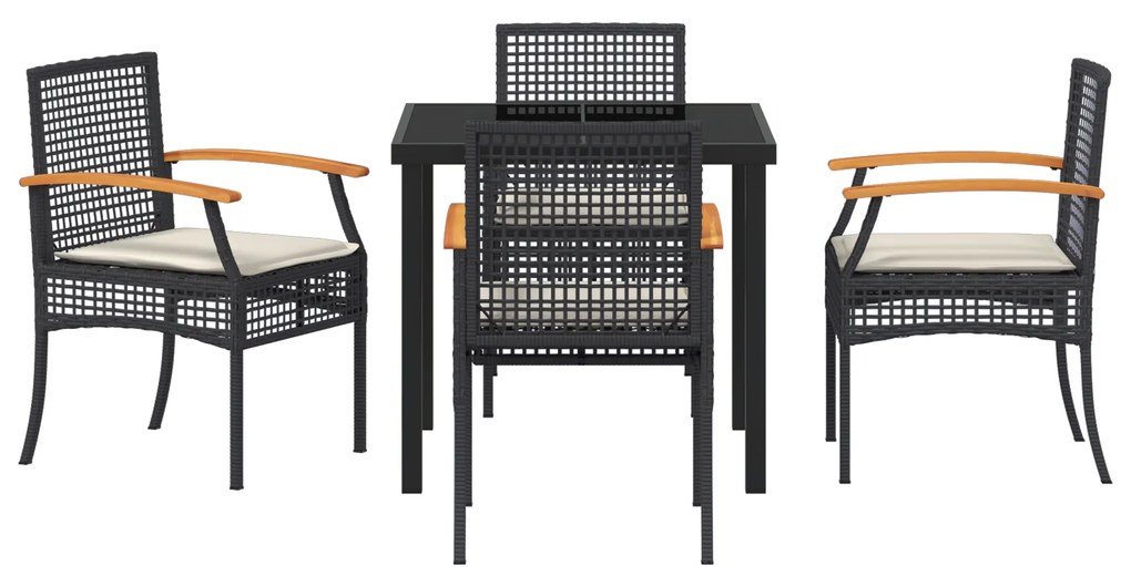Conjunto de Jantar de Jardim 5 Peças com Almofadas Preto Vime PE