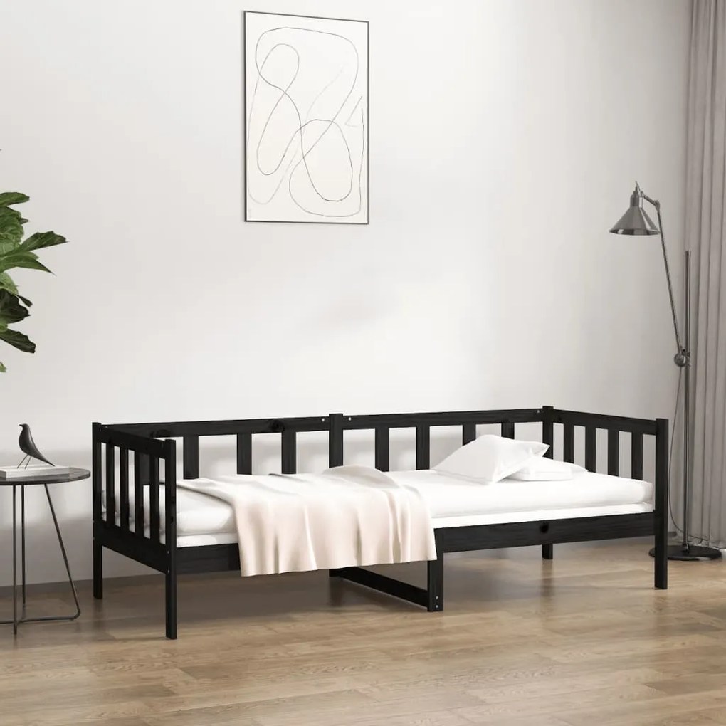 814648 vidaXL Sofá-cama 90x190 cm madeira de pinho maciça preto