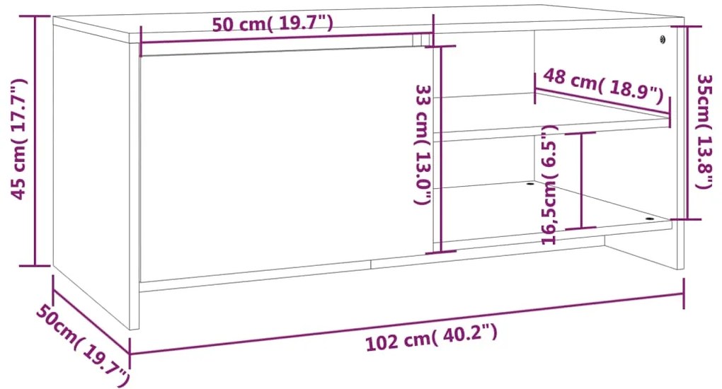 Mesa de centro 102x50x45 cm derivados madeira carvalho fumado