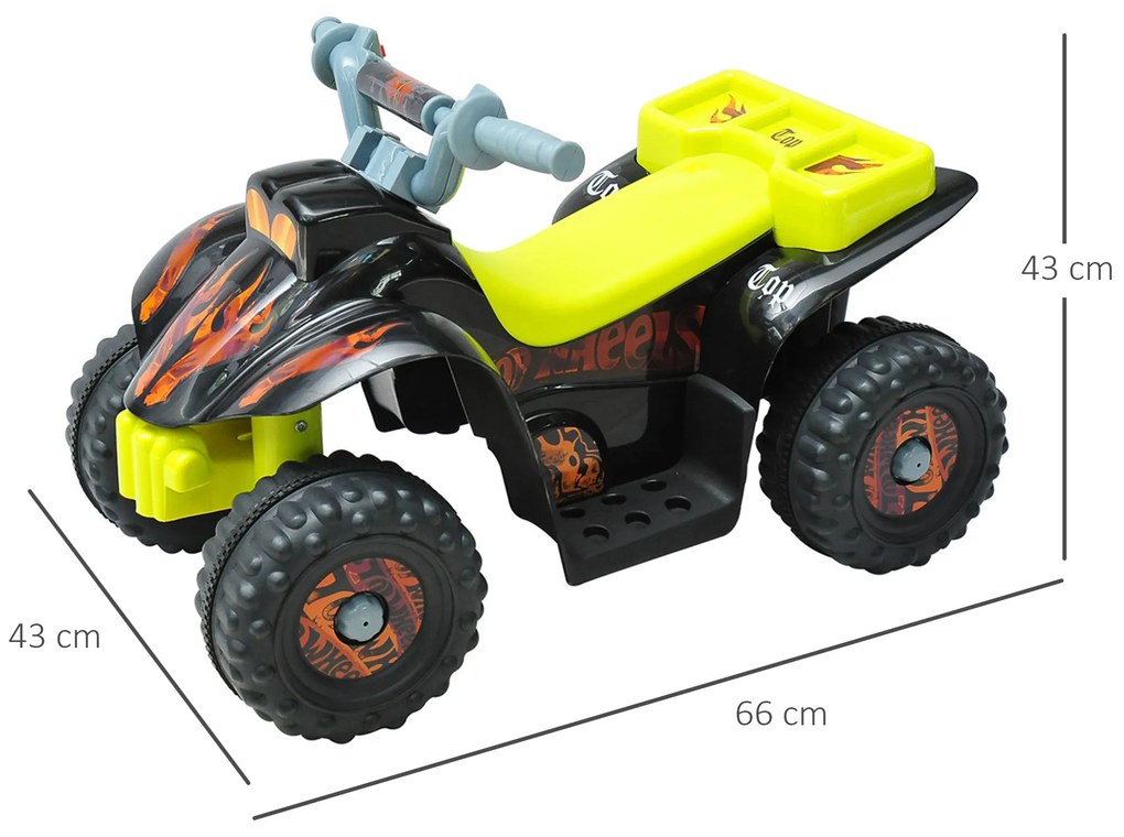 HOMCOM Quadriciclo Bateria 6V Mota Elétrica para Crianças acima de 18 Meses Velocidade 2,5km/h Carga Máx 20kg Sons Luzes e Carregador Incluido 66x43x43 Preto e Amarelo