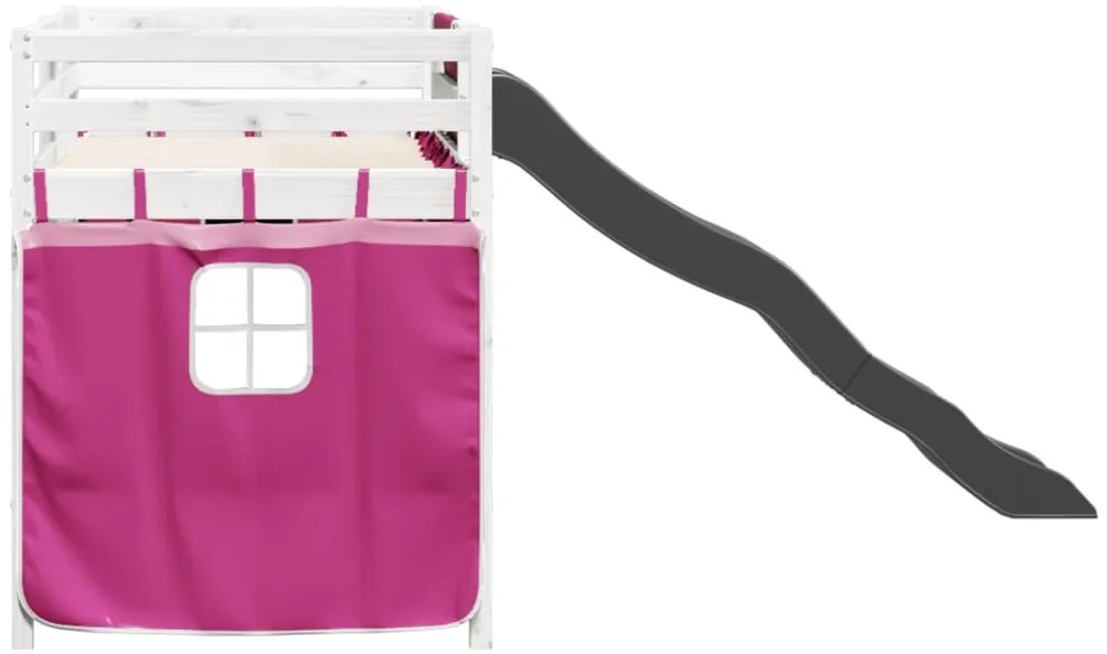 Cama alta p/ criança c/ cortinas 80x200 cm pinho maciço rosa