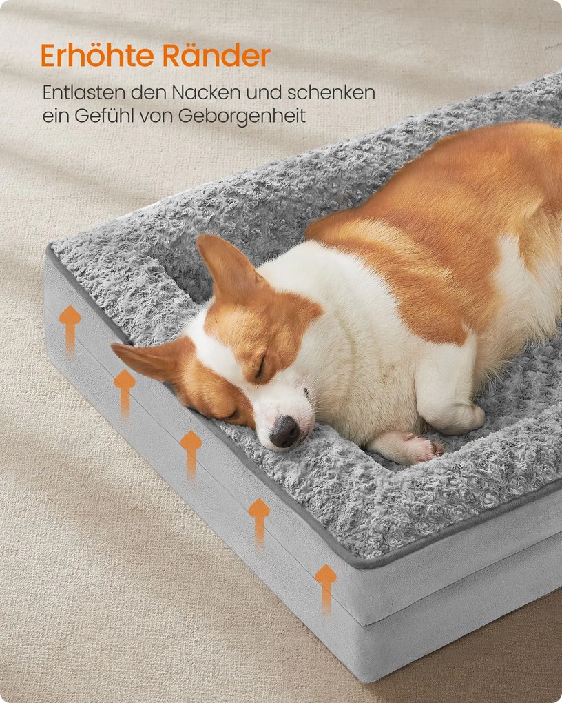 Cama ortopédica para cães com revestimento em pelúcia 91 x 68 x 16 cm Cinzento
