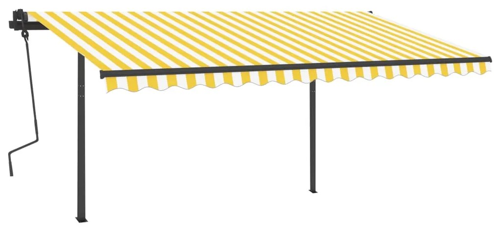 Toldo retrátil manual com postes 4,5x3,5 m amarelo e branco