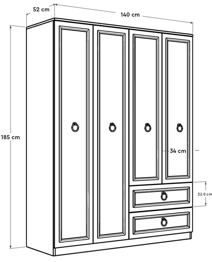 Roupeiro "Victoria Plus" – Branco – 140 x 185 x 52 cm – Design Moderno