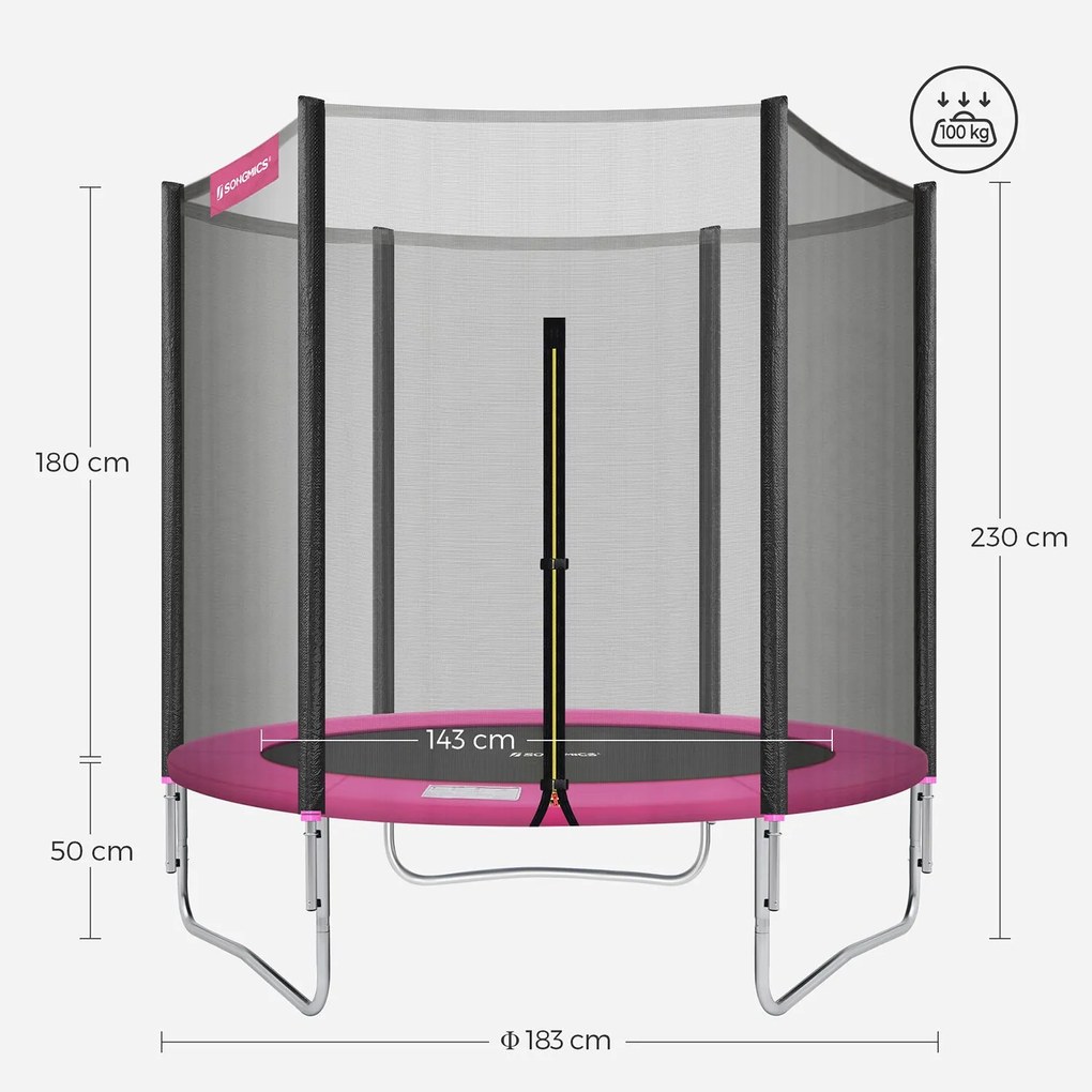 Trampolim de jardim redondo Ø 183 cm com rede de segurança Rosa