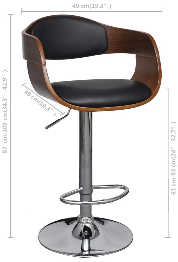 Bancos de bar 2 pcs madeira curvada e couro artificial preto