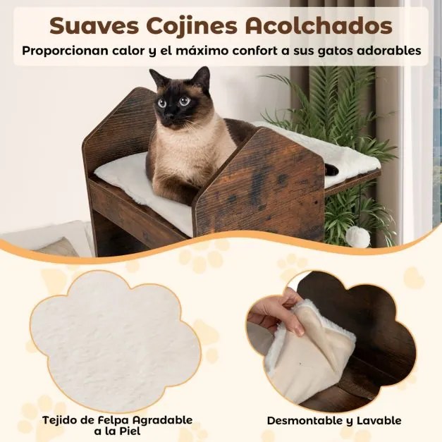 Arranhador para gatos 80 x 40 x 120 cm de interior Torre de madeira com poste de sisal para arranhar Bolas suspensas Almofadas de pelúcia laváveis Cas