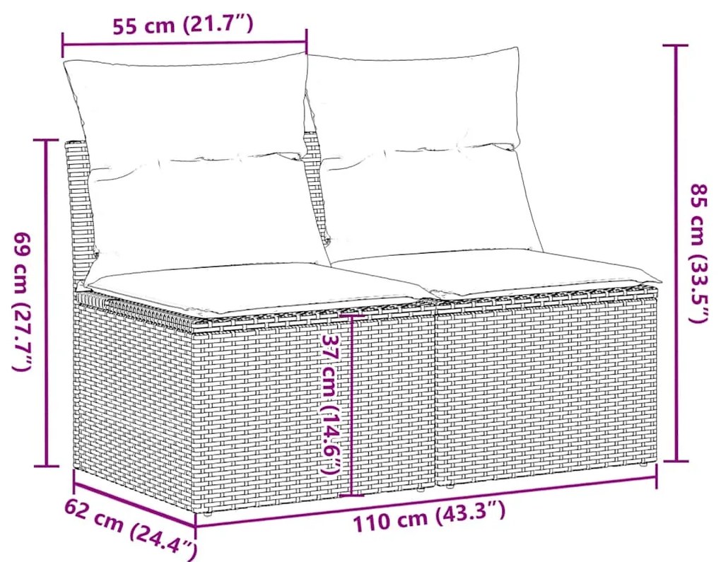 2 pcs conj. sofás p/ jardim c/ almofadões vime PE/acácia bege