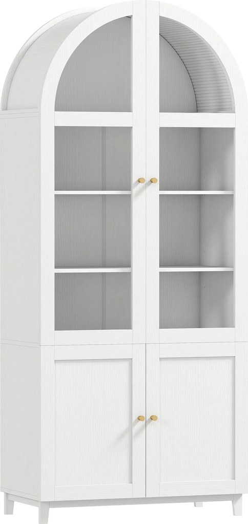HOMCOM Armário de Cozinha Vitrine Aparador com 4 Portas Sendo 2 em Acrílico e Prateleiras Ajustáveis 78x40x180 cm Branco | Aosom Portugal