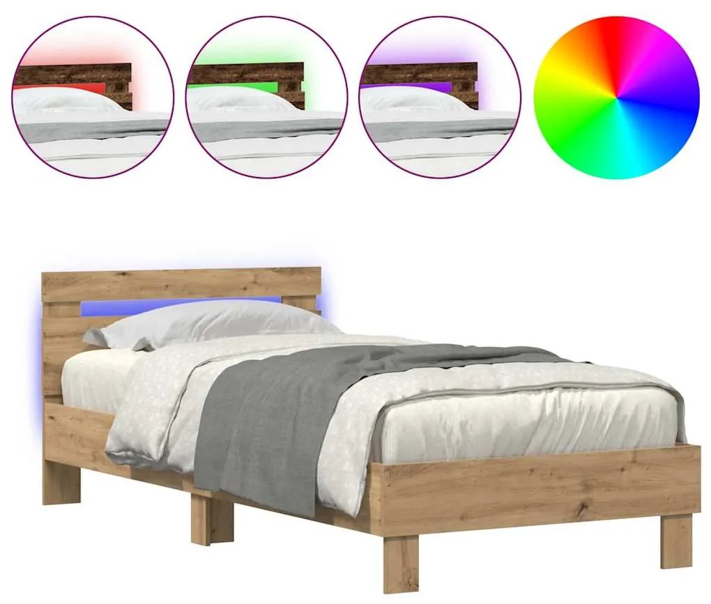 Cama vidaXL com Luzes LED Carvalho Artisan 100x200 cm