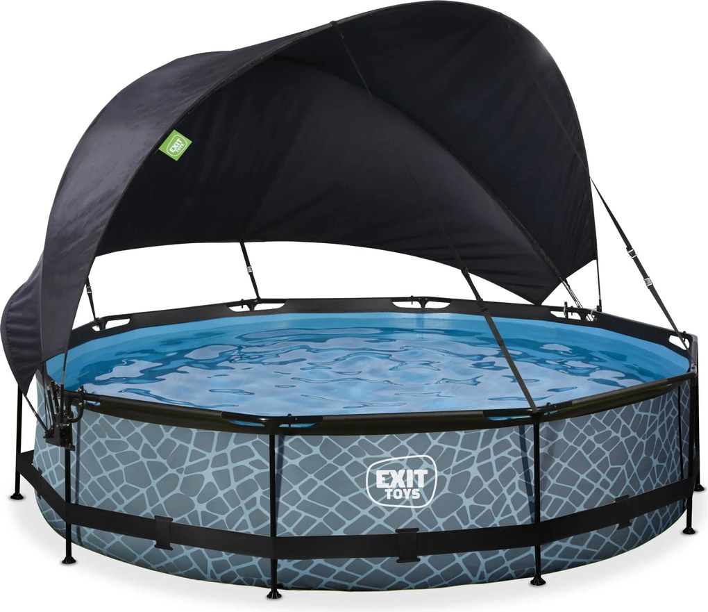 Piscina redonda Stone ø360x76cm com bomba de filtragem e cobertura - Cinzenta