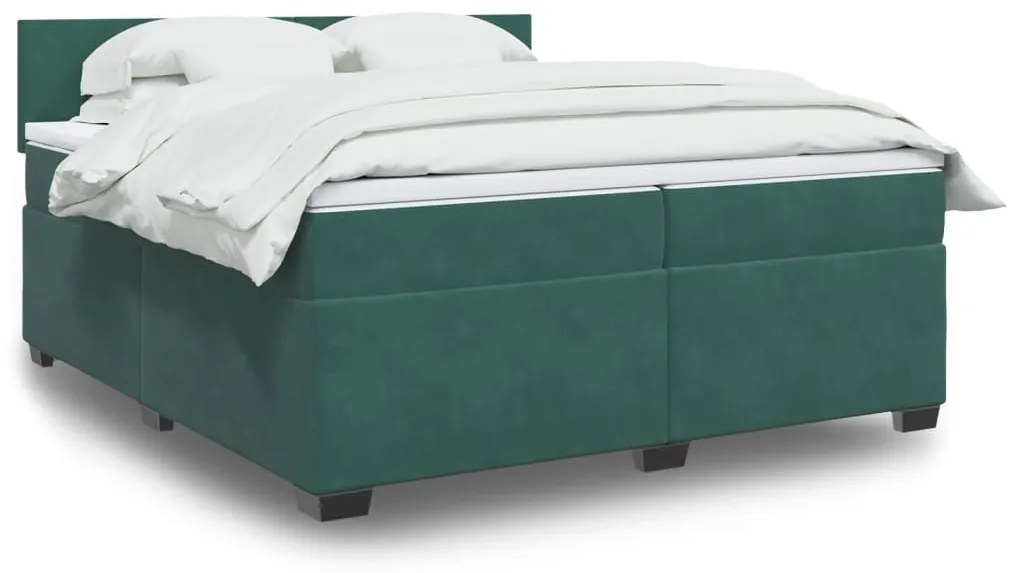 vidaXL Cama com molas/colchão 200x200 cm veludo verde-escuro