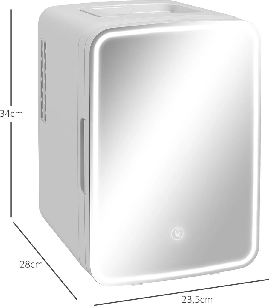 Mini Frigorífico para Cosméticos 10L 12V/240V para Arrefecer e Aquecer com Espelho de Luzes LED 23,5x28x34 cm Branco
