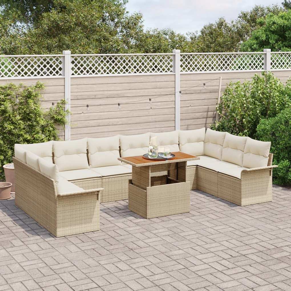 Conjunto de Sofá de Jardim vidaXL de 11 Peças com Almofadas Bege de Ra