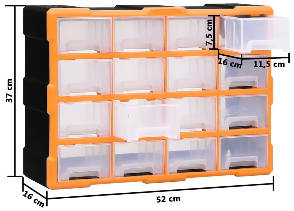 Caixa organizadora com 16 gavetas médias 52x16x37 cm