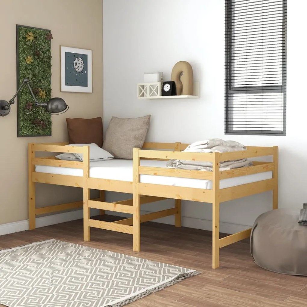 3083714 vidaXL Cama média/alta com colchão 90x200 cm pinho maciço