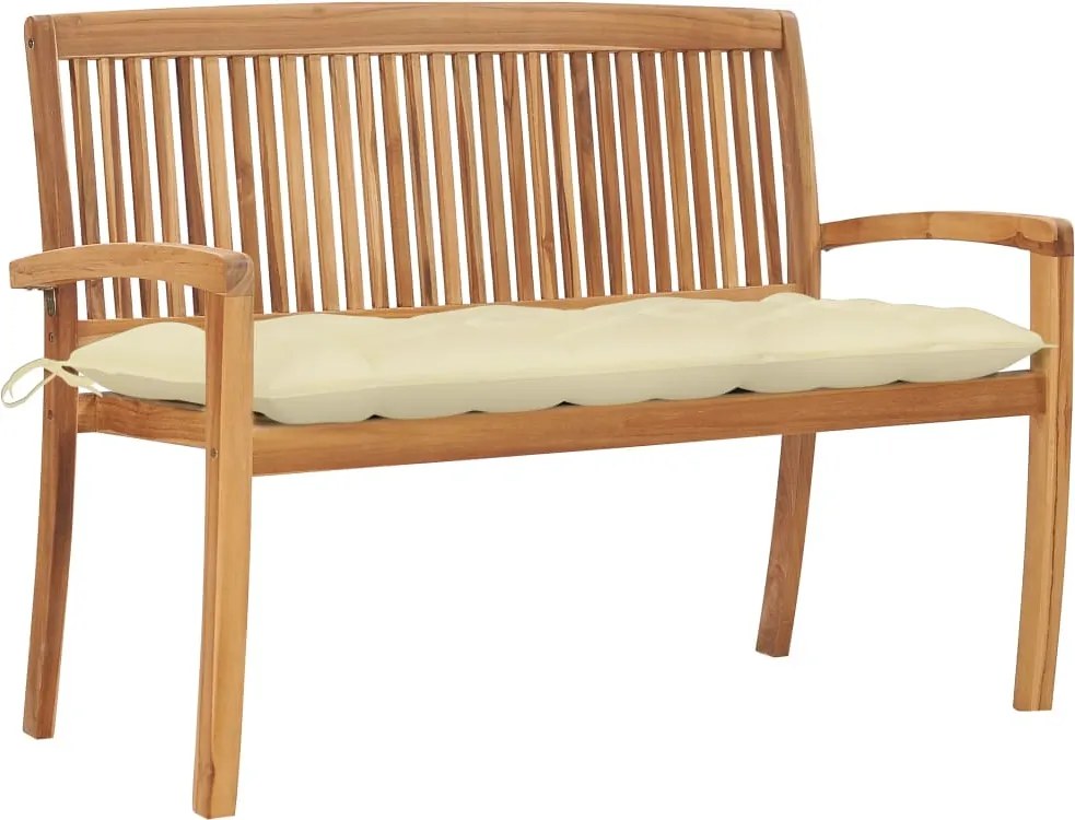 vidaXL Banco de jardim empilhável c/ almofadão 128,5 cm teca maciça