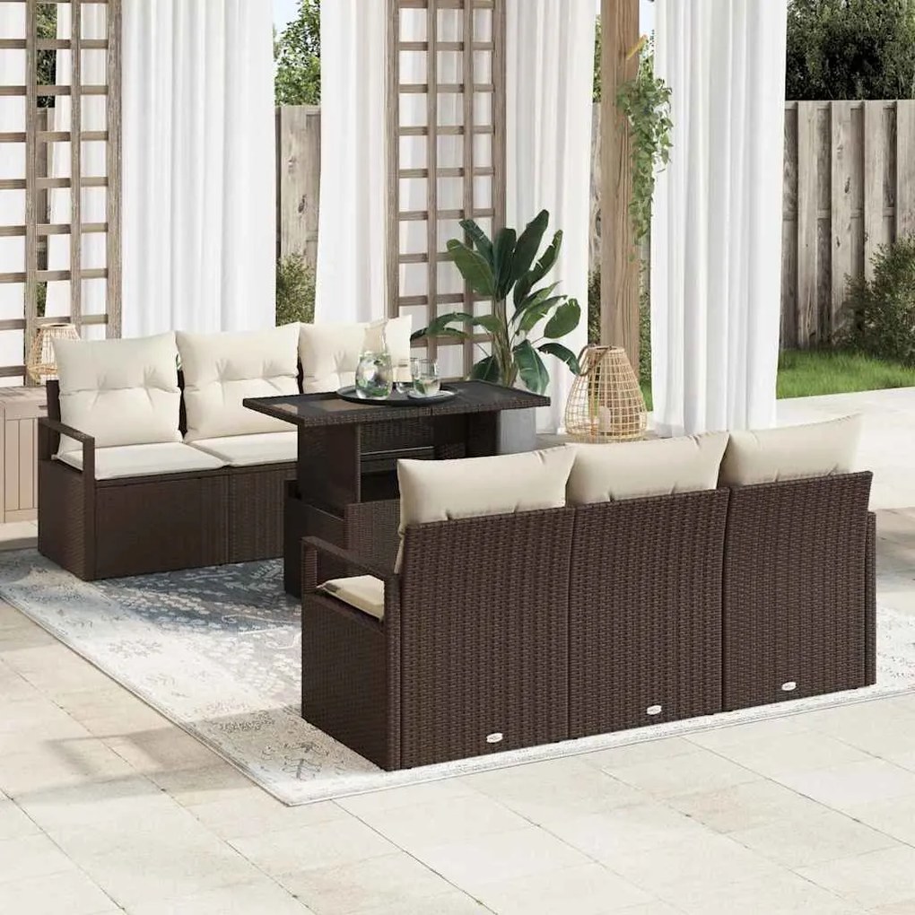 vidaXL Conjunto de Sofás para Jardim de 7 Peças com Almofadas Castanho em Rattan Sintético
