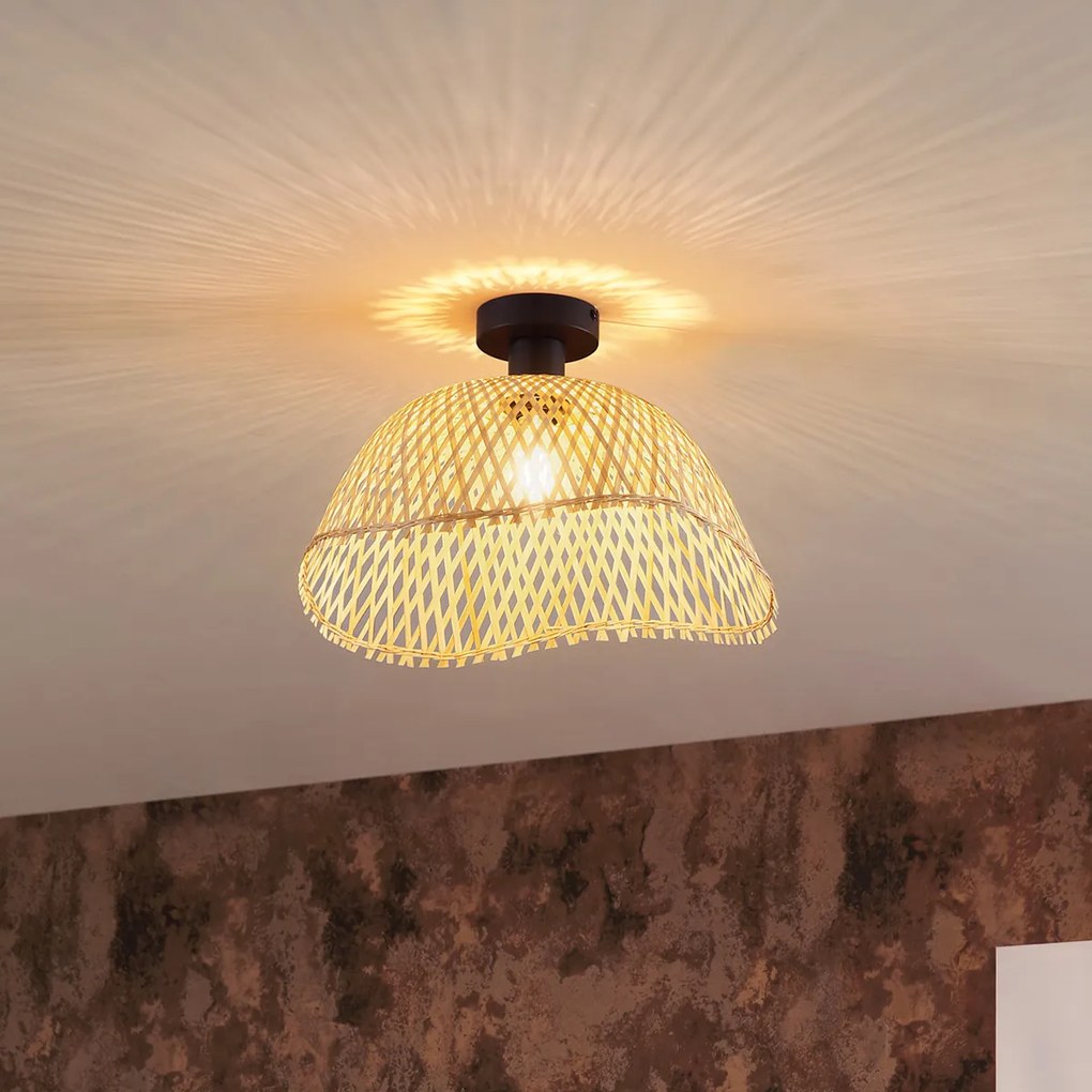 Candeeiro de Teto Art Deco Preto com Bambu Natural 40cm - Alka